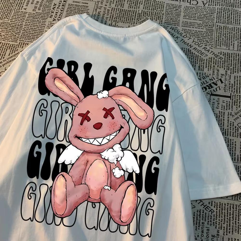 Девичья банда Broken Rabbit Doll Мужские и женские футболки с принтом Гоку Свободные топы Творчество Хлопковые футболки Футболки с рисунками Хип-хоп Парные футболки