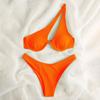 Женский летний модный сексуальный однотонный купальник бикини на одно плечо с разрезом на талии и регулируемыми бретелями