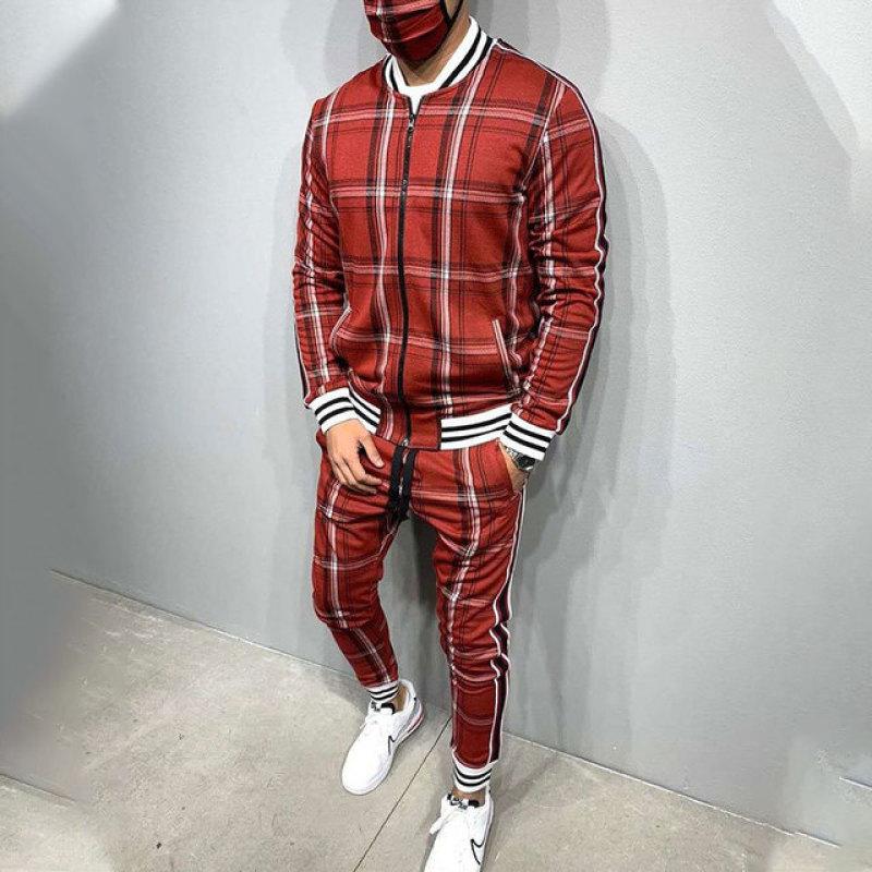 2024 НОВЫЕ мужские спортивные костюмы с 3D принтом, мужская клетчатая куртка + брюки, комплект из 2 предметов, спортивная одежда, спортивный костюм для спортзала, повседневная мужская одежда