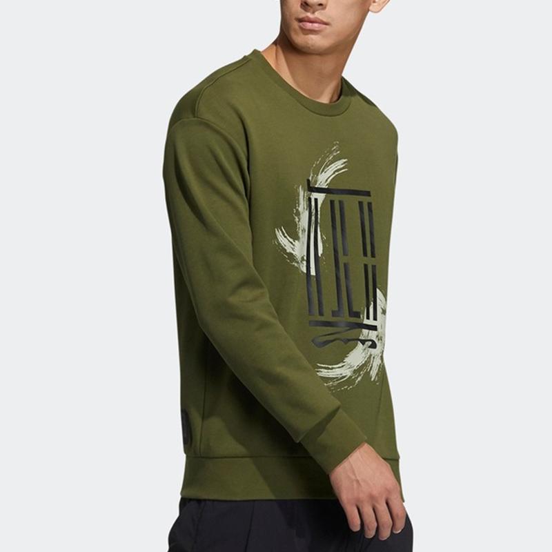 adidas Спортивная толстовка с круглым вырезом и принтом логотипа Swt, мужские топы, зеленая GP0919