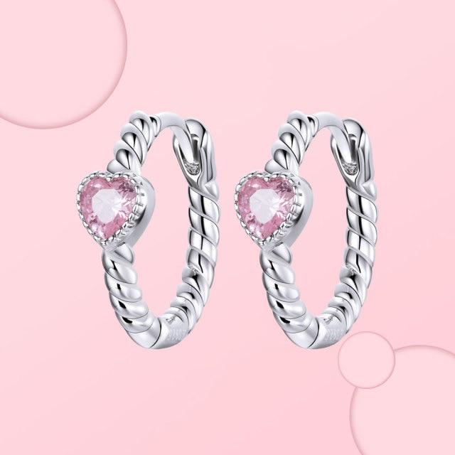 925 Sterling Silver Hoop Earrings For Women Heart Ear Hoops Real Silver 925 Jewelry Original Brand Jewelry