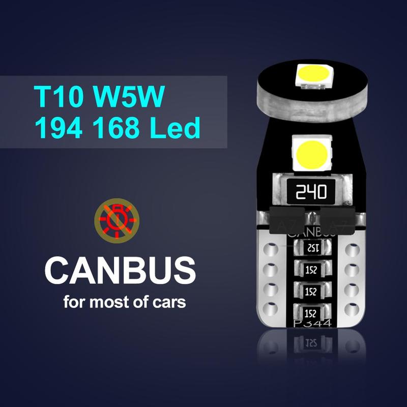 10Pcs T10 Led Canbus W5W Led Bulbs 168 194 Car Interior Lights Signal Lamp Dome Reading License Plate Light Auto 12V 6000K White