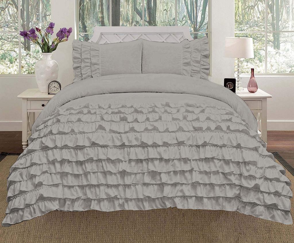 Luxora 3PC Egyptian Cotton 600TC Duvet Set with Asymmetric Half Ruffle Charm - Multi Sizes & Colors (1 Duvet Cover & 2 Pillow Shams)