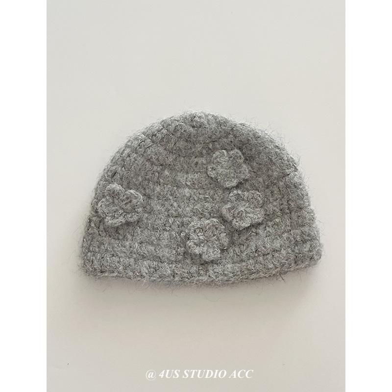 Flower Knitted Hat Children's Niche Designer Season Hand Crocheted Wool Hat Ear Protector Cold Hat Tide