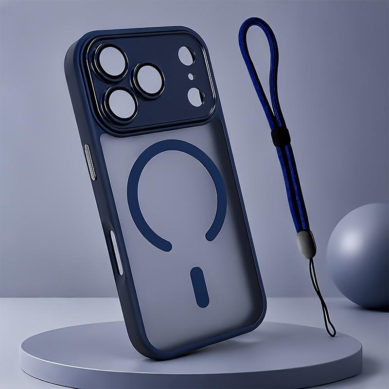 Magnetic Matte Translucent Shockproof Phone Case for 17 Air 16 15 14 13 12 11 Pro Max for Magsafe Back with Lanyard Cover