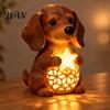 Gift for Dog Lovers Light-up Christmas Dachshund Figurine, Resin Puppy Statue with LED Warm Light, Party Supplies Star Snowflake Cutouts, Cute Animal