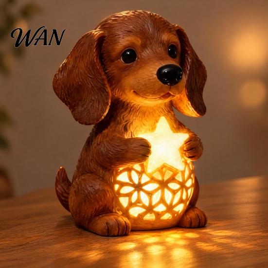 Gift for Dog Lovers Light-up Christmas Dachshund Figurine, Resin Puppy Statue with LED Warm Light, Party Supplies Star Snowflake Cutouts, Cute Animal