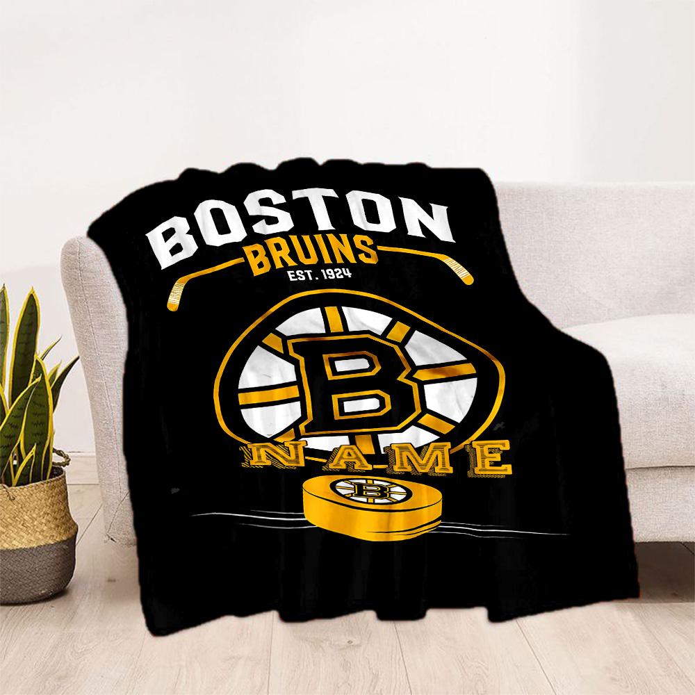 Boston Bruins Hockey Gear Personalized Name Blanket Gift Personalized Blanket Soft & Cozy Throw For Picnics Bed Bedding Chair All-Season Use