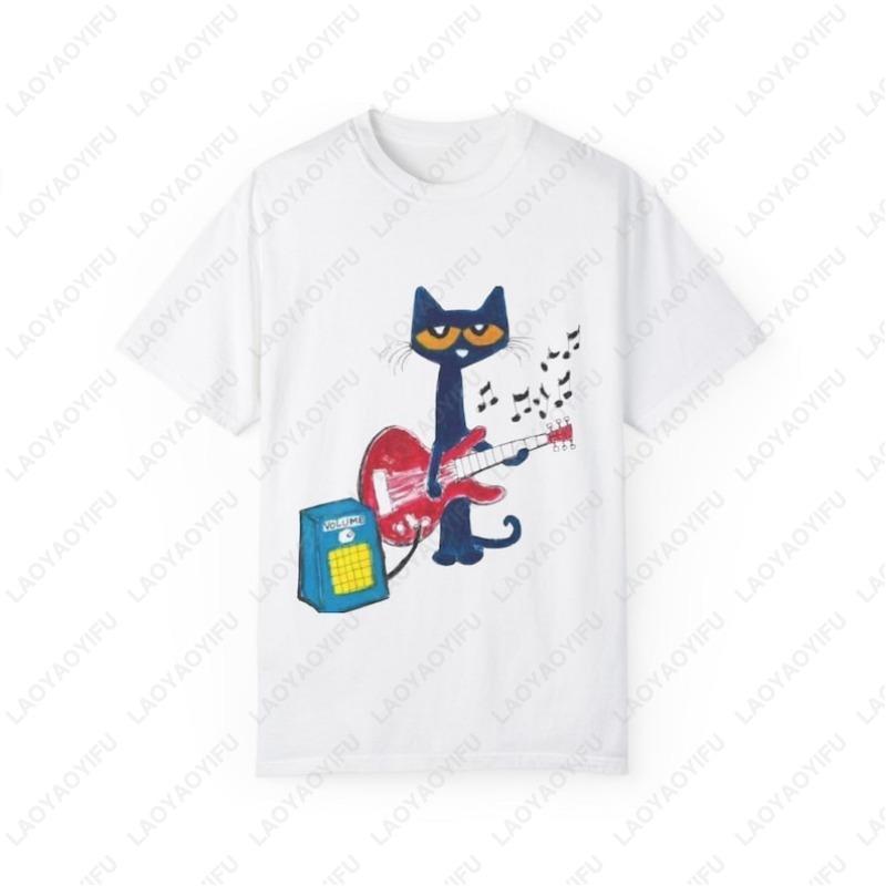 Pete The Cat Rockin T Shirt Funny Women Tshirt Kawaii Retro Trend Cool Street T Shirts High Quality Cotton Tees Camisetas Mujer