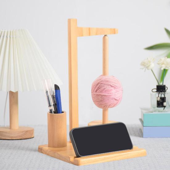 Wooden Yarn Holder with Phone Holder Rotating Pendulum Yarn Ball Dispenser Stand Bamboo Beech Wood Yarn Spool Rack for Knitting Lovers Surprise Gift