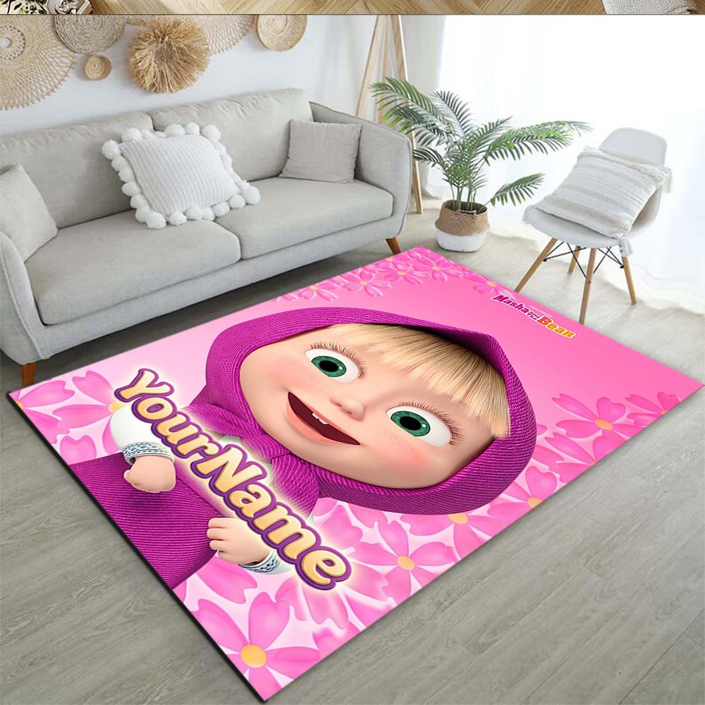 Masha Bear Personalized Text Floor Rug Office Rug Perfect for Balcony Living Rooms Foyer Outdoor Anti-slip Rug Office home decor