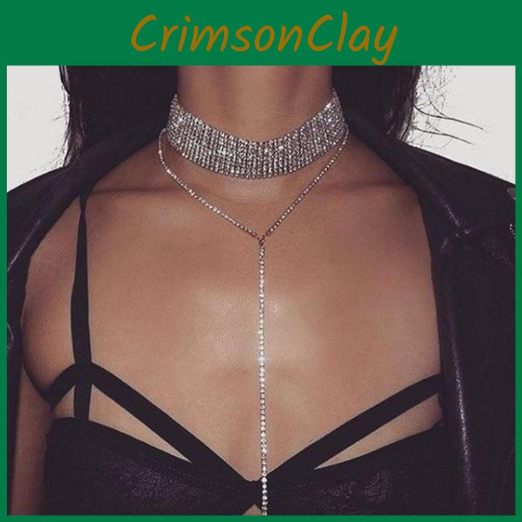 Fashionable Decoration Rhinestone Women Neck Necklace With Tassels Casual For