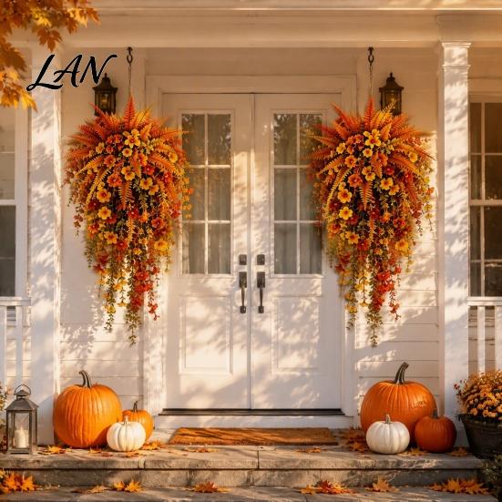 No Watering Faux Plants Fall Artificial for Hanging, UV-Resistant Flowers, Natural Style Fake Foliage Trailing Vines Autumn Porch Front Door