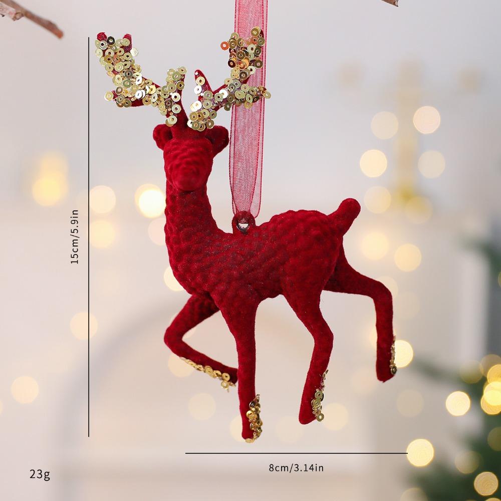 New Red Xmas Tree Ornament Bowknot Flocked Xmas Tree Charm Flower Wreath Hanging Christmas Tree Pendant Party Supplies