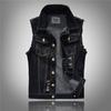 Spring Autumn Vintage Design Men's Denim Vest Male Black Sleeveless Jackets Men Hole Jeans Brand Waistcoat 6XL