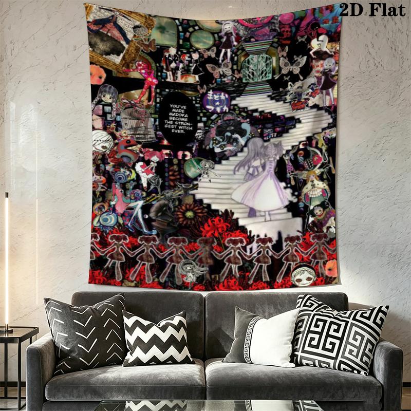Puella Magi Madoka Magica Wall Tapestry Aesthetic Wall Hanging Printed Fabric Blanket Decorative Tapestries for Bedroom Living Room Home Decor