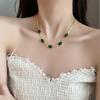Korean Version of Titanium Steel Emerald Geometric Necklace