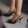 Весна 2025 новые сандалии женские черные туфли на высоком каблуке женские тонкие каблуки металлический квадратный носок одинарная обувь лакированная кожа сумка носок женские сандалии