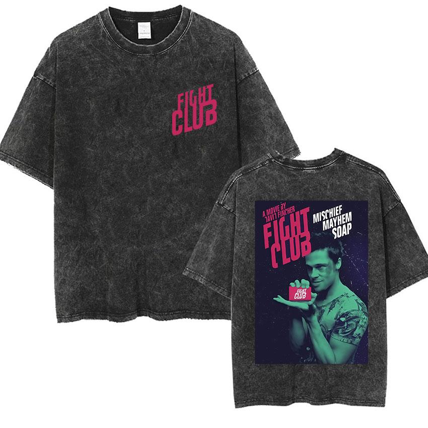 Vintage Washed Tyler Durden Fight Club Graphic T Shirt Mens High Quality Oversized Cotton Tshirts Yk Gothic Clothing Tshirt