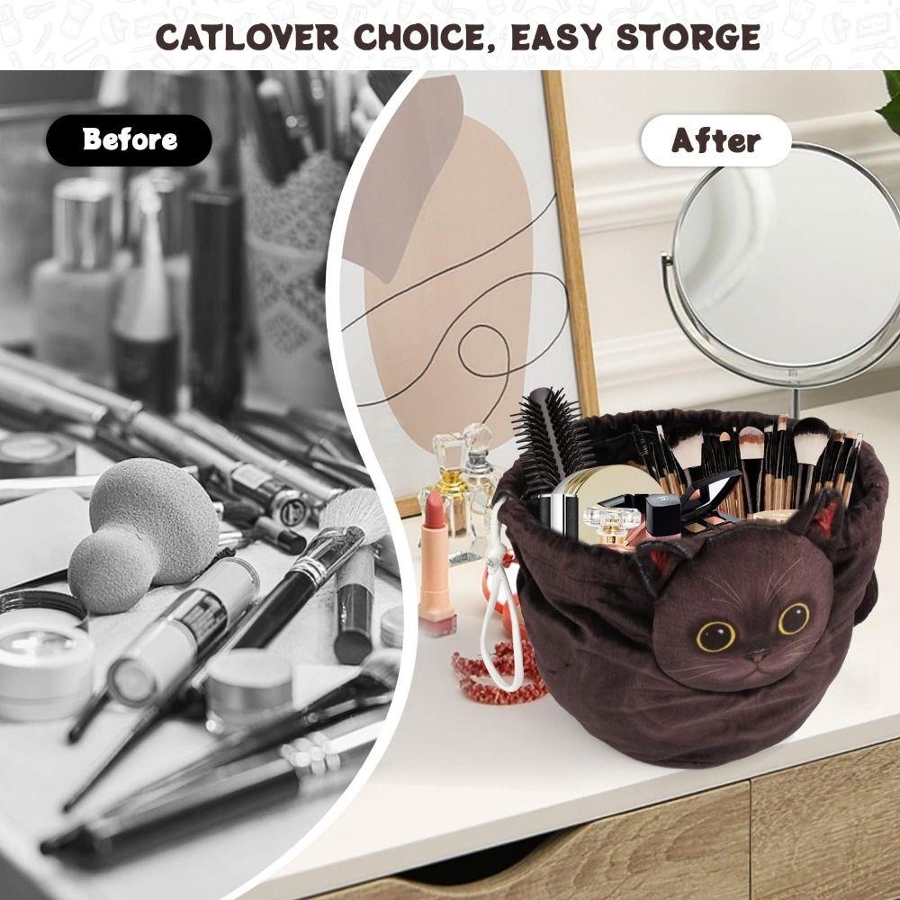 New Cat Shaped Drawstring Makeup Bag Drawstring Portable Cat Makeup Bag Waterproof Cosmetic Pouch Bag Travel Use