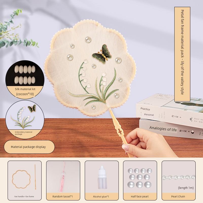 Silk Fan DIY Material Kit Frame Decoration Accessories Children's Handmade Ancient Style Round Fan Intangible Cultural Heritage Team Building Activity