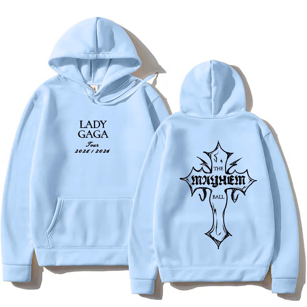 Модные худи Lady Gaga Толстовка Lady Gaga MAYHEM с принтом Cross Cutoff Осень Ретро с капюшоном Одежда Унисекс Свободный уличный стиль
