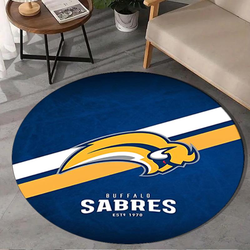 1PC Sabres Hockey Team Spirit Round Rug, Non-slip Chair Mat, Home Decor, Circle Carpet Perfect for Office, Bedroom, Living Room,Christmas gift