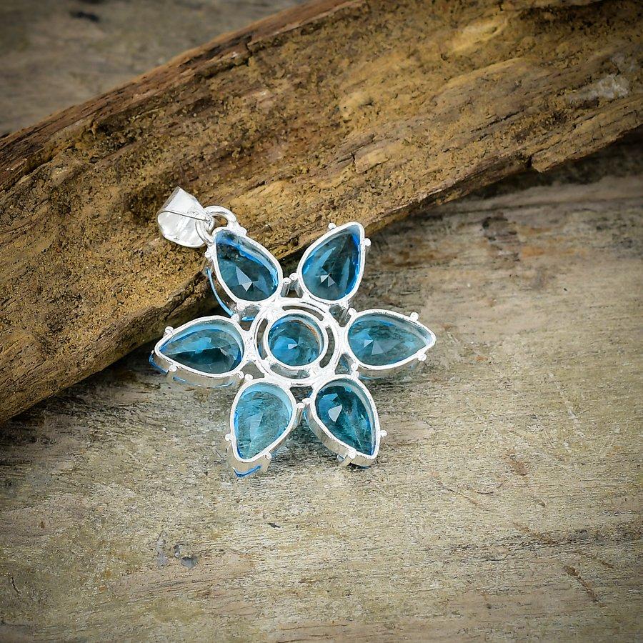 Swiss Blue Topaz Gemstone 925 Sterling Silver Jewelry Pendant 1.77" M-72