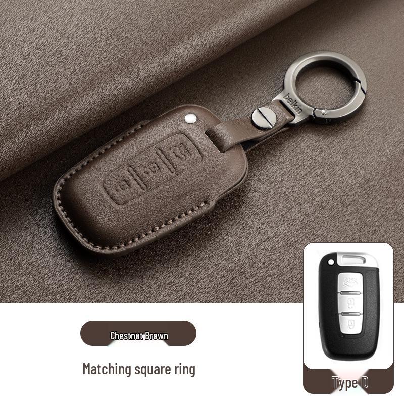 Genuine Leather Key Case for Hyundai ix35, Santa Fe, Fiesta, ix25, Elantra, Verna, Mistra