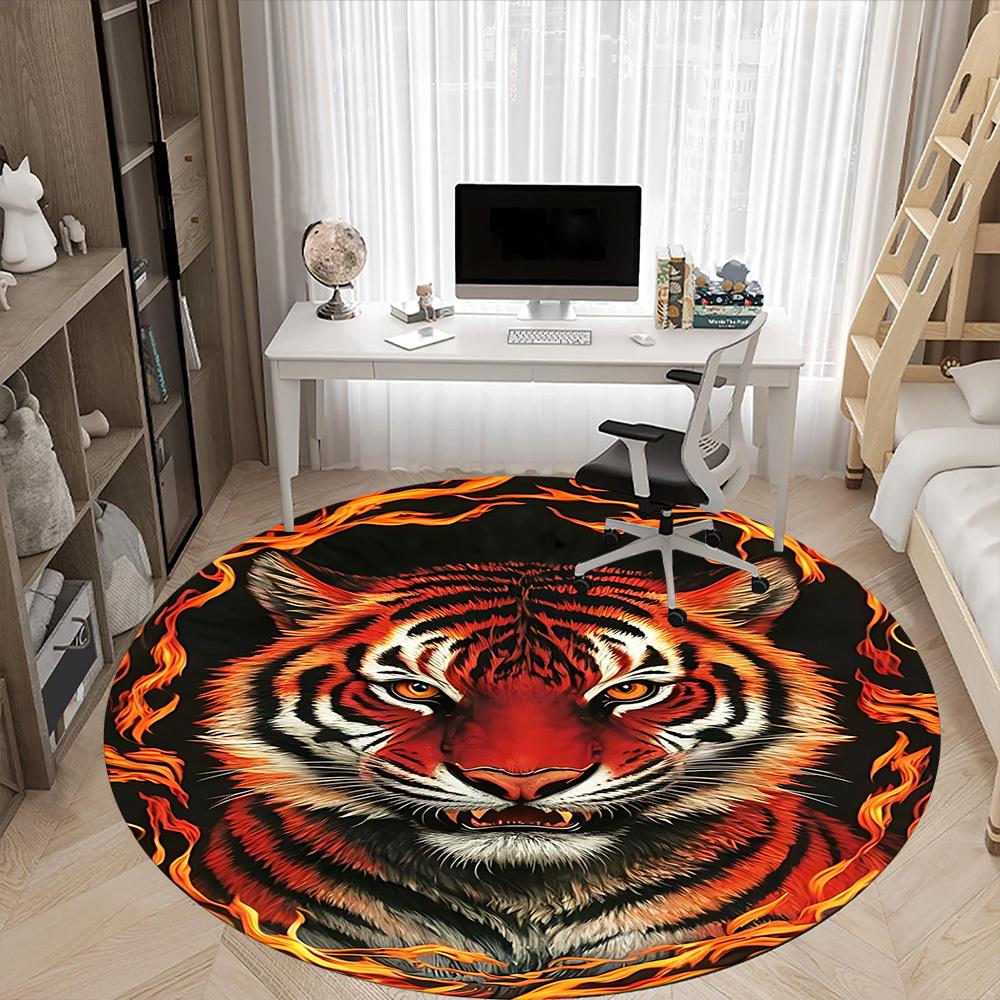 1pc Tiger Flame Print Chair Carpet for Office Non-Slip, Machine Washable Rug for Office - Holiday DecorMachine Made yy251029124
