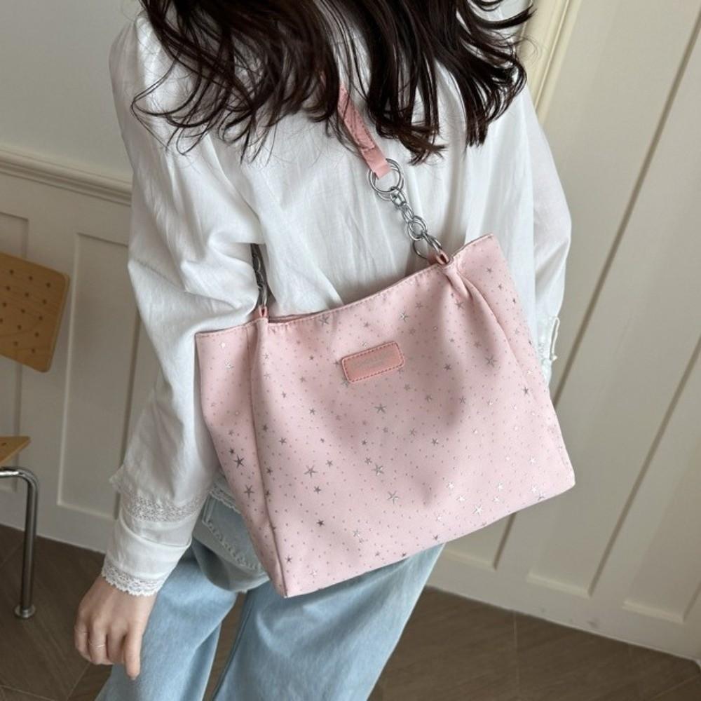 Solid Color Star Print Shoulder Bag Large Capacity Handbag Casual Hobo Bag Daily Commute