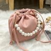 Pearl Chain Handbag Fashion PU Bucket Shoulder Bag For Lady