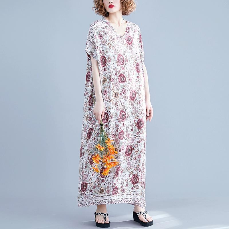 Dimanaf 2024 Plus Size Dress Women Summer V-Neck Sundress Bohemian Floral Print Loose Big Oversize Maxi Dress 7015