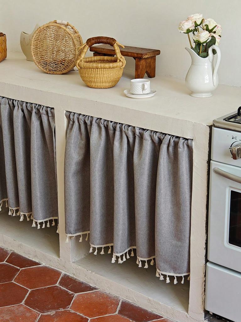 Beige Short Cabinet Curtain Dustproof Under Sink Storage Cover Hide Mess Kitchen Home Decor Farmhouse