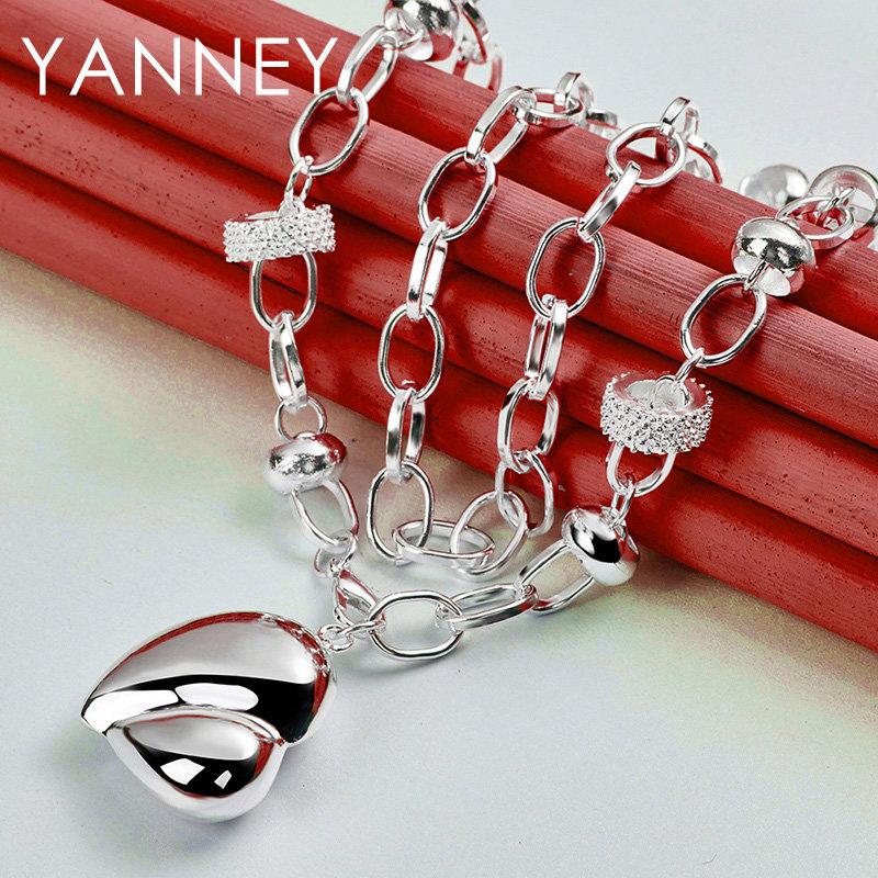 New 925 Sterling Silver 18 Inches Smooth Heart Necklace For Men Women Fashion Hip Hop Charm Gift Jewelry Wedding