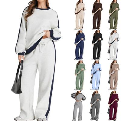 Женский модный однотонный топ с длинными рукавами и круглым вырезом, повседневный комплект из двух предметов