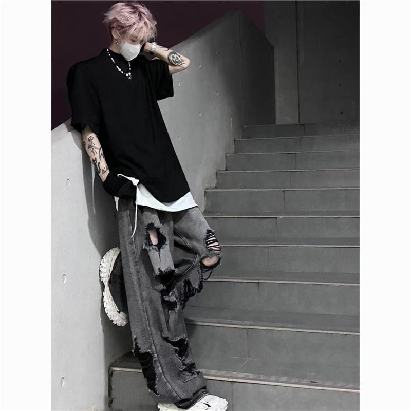 Джинсы в американском стиле Old Ruffian Handsome с широкими штанинами и рваными деталями, уличные свободные прямые брюки для мужчин