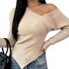 Wind slanted shoulder knitted sweater women's autumn and winter sexy off-the-shoulder slim-fit irregular hem bottoming shirt women's waist sweater