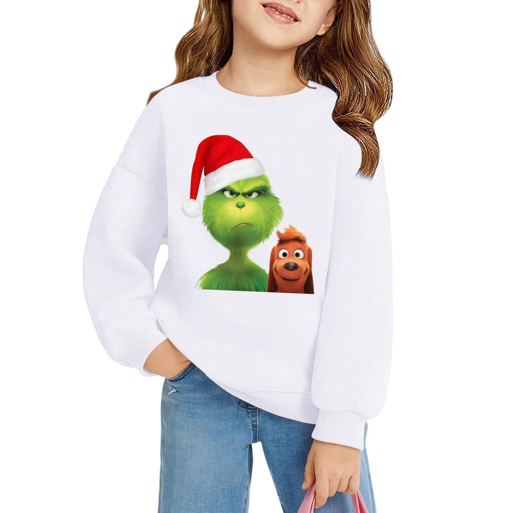 Рождественские пуловеры с круглым вырезом для девочек, детские топы с принтом