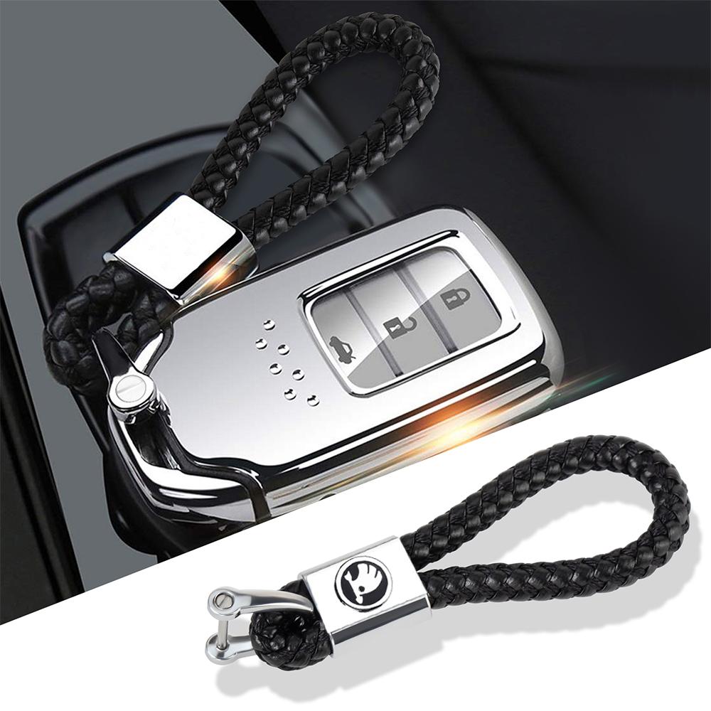EBSX3 Car logo keychain with car logo metal keychain nylon braided rope key ring car key ring For Skoda S Octavia Rapid Fabia Superb