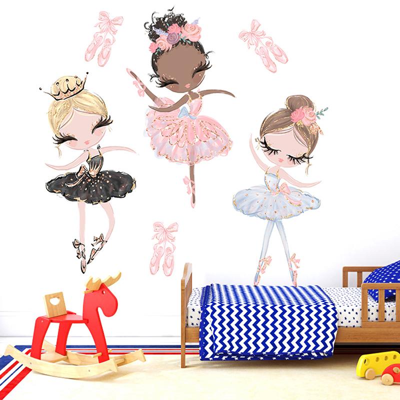 Ballet Dancer Wall Sticker Kids Rooms Cartoon Girl Wall Stickers Decoration Room