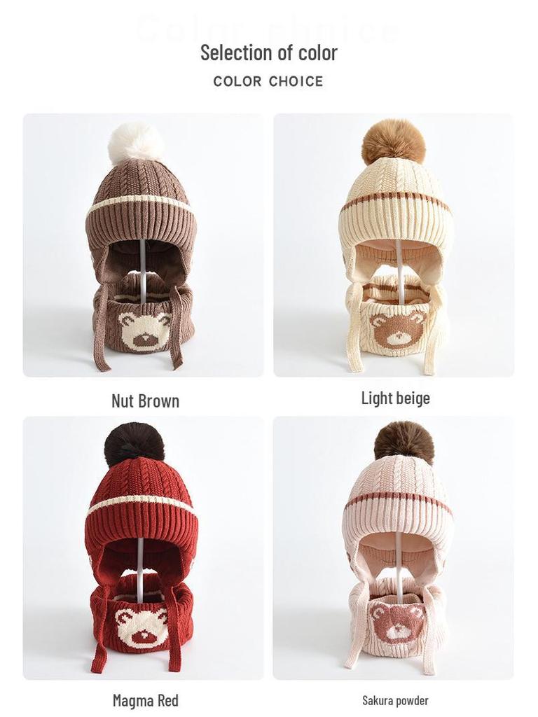 Детский милый зимний набор: шапка с ушками медвежонка и шарф - Теплый, ветрозащитный вязаный комплект для школьников
