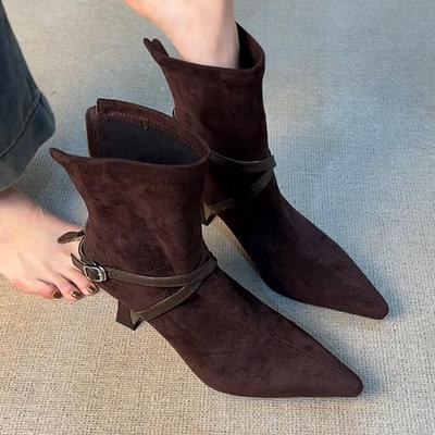 Модные ботильоны для женщин на высоком каблуке с острым носком, модная обувь, зимнее платье, элегантные туфли-лодочки, 2025 новый дизайнерский люксовый бренд, женские ботинки