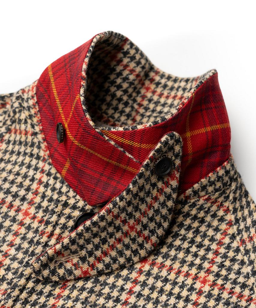 Edinburgh Club Harris Tweed Houndstooth Balmacaan Coat (Beige)