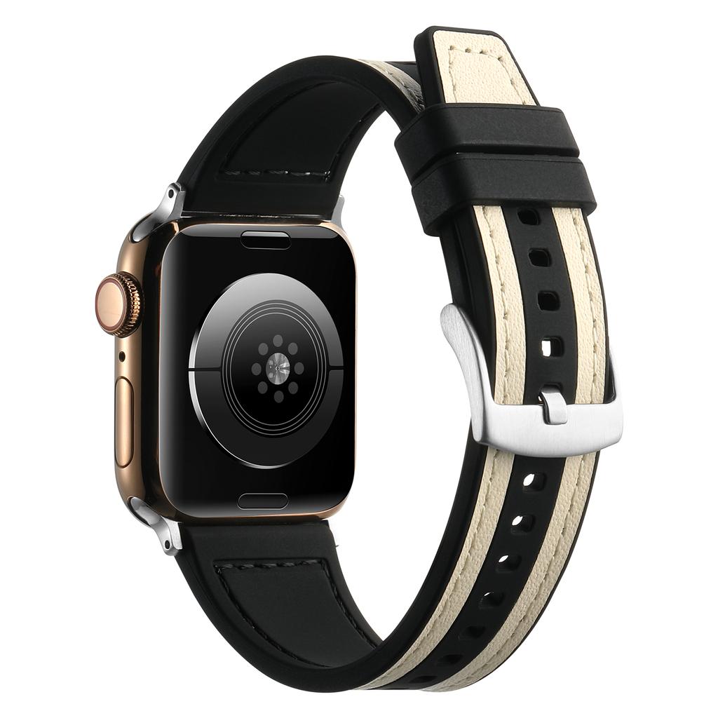 Ремешок для часов силиконовый + кожаный ремешок для Apple Watch Band Ultra 44 мм 45 мм 41 40 мм 49 мужской спортивный ремень женский ремешок для iWatch Series 8 7 9