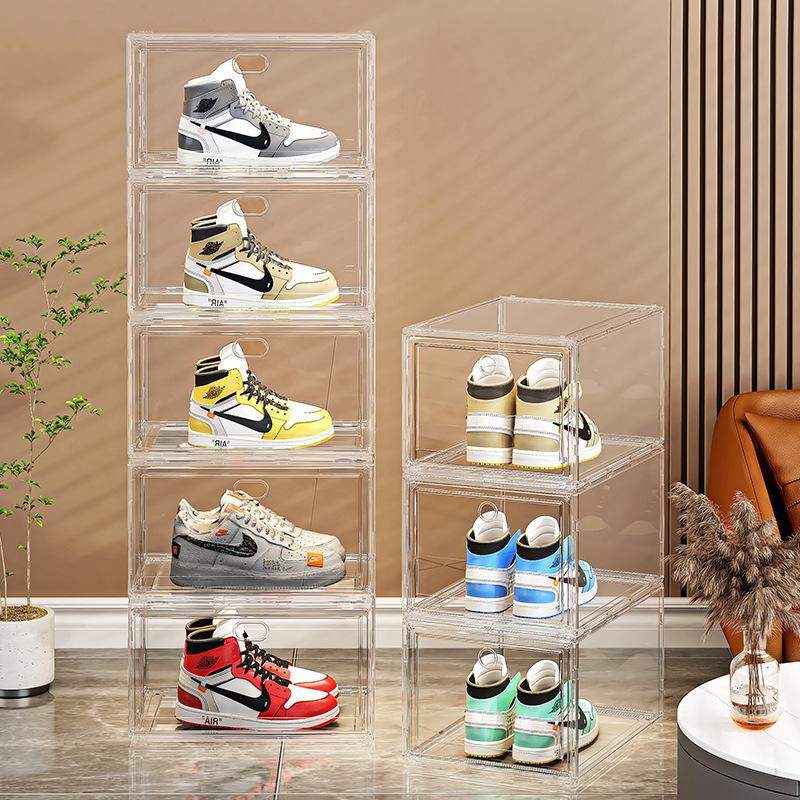 Large AJ Sneaker Organizer Box Thickened Transparent Shoe Box with Magnetic Closure Stackable Multi-Layer Shoe Storage Organizer