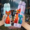 1PC Orange Blue Twin Cat Bust 750ml Color Plastic Sports Water Bottle Leakproof Flip Straw Lid For Sports Office Home Use