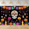 A day of dead sugar skull polyester background - vibrant floral design and cross, Mexican party decoration