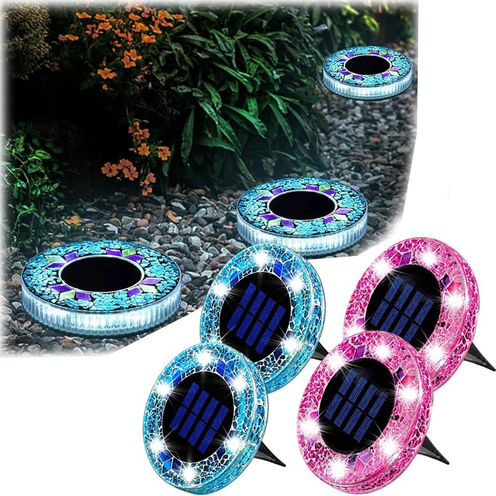 Waterproof Mosaic Solar Disk Light Auto on/Off Round LED Garden Stake Lights Courtyard Landscape Lighting Solar-powered Lights