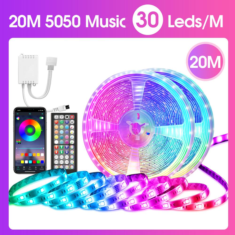 5050 RGB светодиодных лент DC12V с 44-кнопочным пультом дистанционного управления и управлением через приложение, синхронизация музыки, цветная лента для рождественской подсветки телевизора в комнате